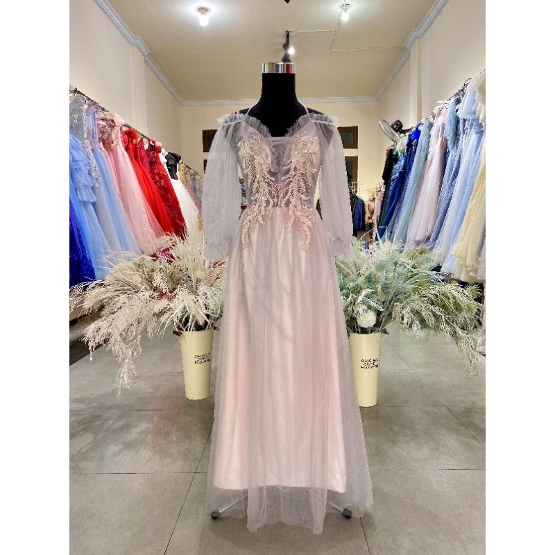 [FOR RENT] Gaun Pesta Lilac Simple/Long Sleeve Party Dress L-006