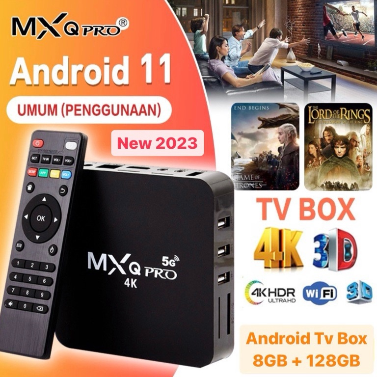 Terbaik Android tv Box MXQ PRO 5G 4K 8GB RAM  128GB ROM Smart Android TV Box Wifi Receiver TV