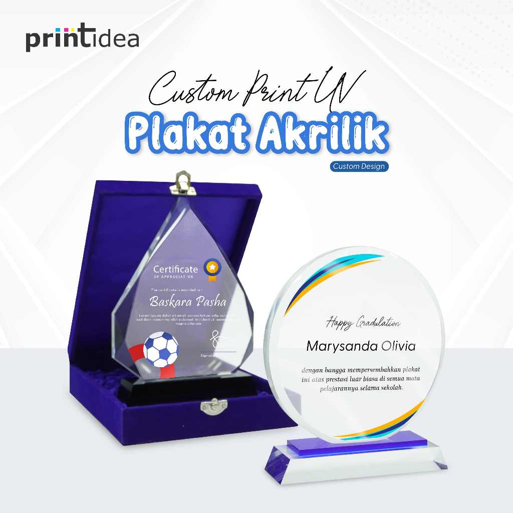 Plakat akrilik Desain Custom + Box Plakat Penghargaan Cutting Sudut 5 Dimensi | Plakat Wisuda Plakat