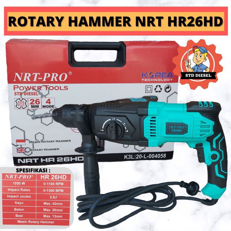 ROTARY HAMMER NRT PRO HR26HD BOR SEKALIGUR MESIN BOBOK MINI KECIL 2 FUNGSI MERK NRT PRO MESIN ROTARY