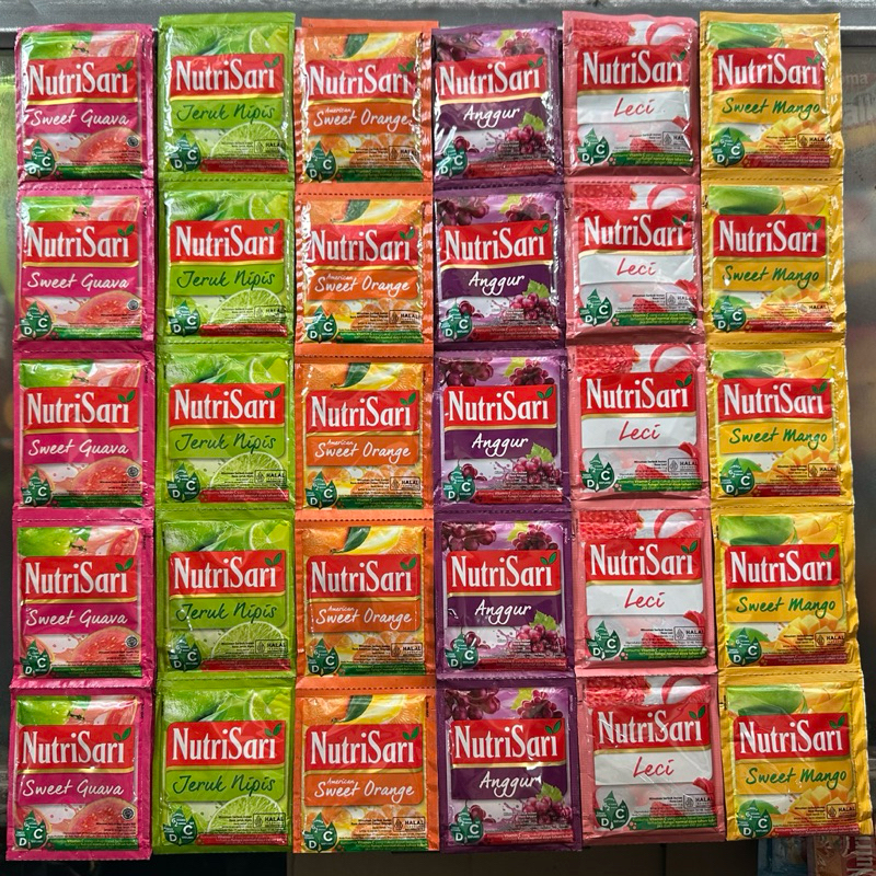 

NUTRISARI renceng isi 10 sachet | sweet orange | jeruk peras | markisa | semangka | sweet guava | leci | es cincau | blewah | milky orange | jeruk nipis | anggur | strawberry | sirsak | kelapa muda | cocopandan