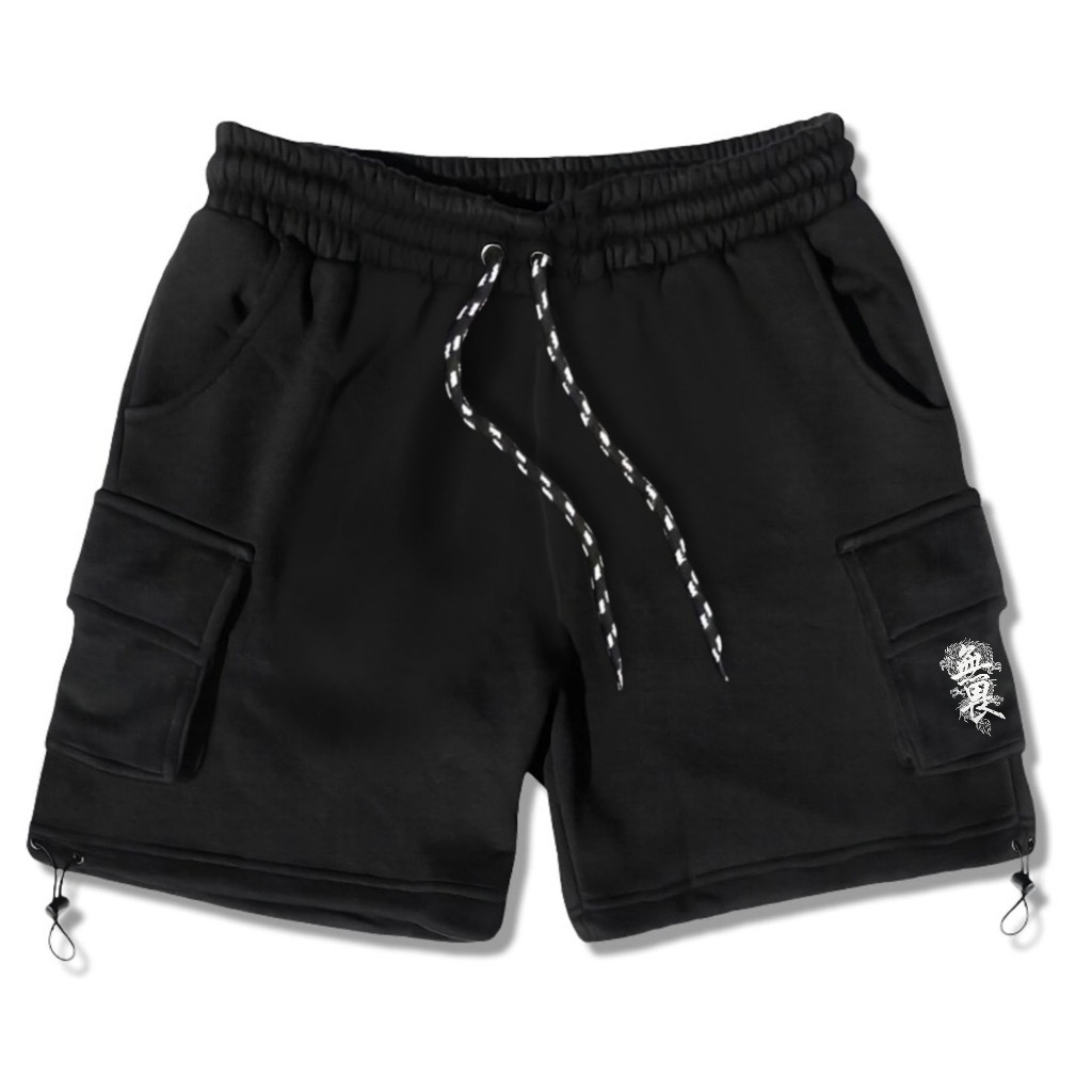 Celana Cargo Pendek Pria Dragon Text Shorpant Fleece