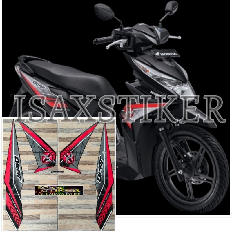 striping original Honda Beat ESP FI hitam merah tahun 2016 2017