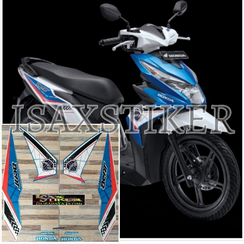 striping original Honda beat esp FI biru putih tahun 2016 2017