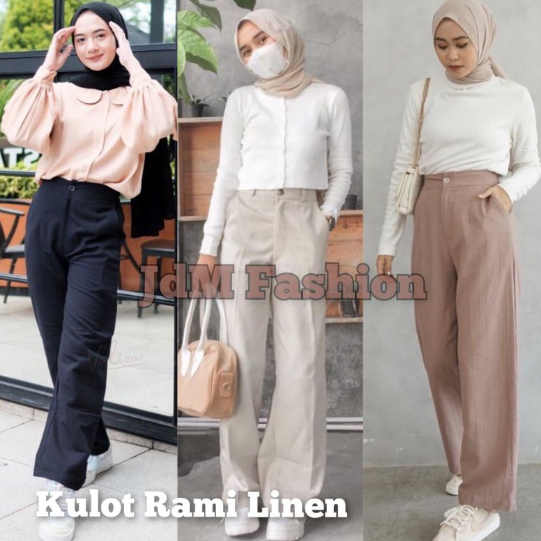 KODE W37X Celana Panjang Kulot Linen Highwaist Celana Panjang Kulot Linen Laura Slim Celana Kulot Li