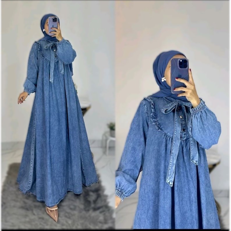 GAMIS JEANS ZAHRA LEHER TALI POLOS WANITA TERBARU || GAMIS BUSUI || GAMIS JEANS JUMBO ||