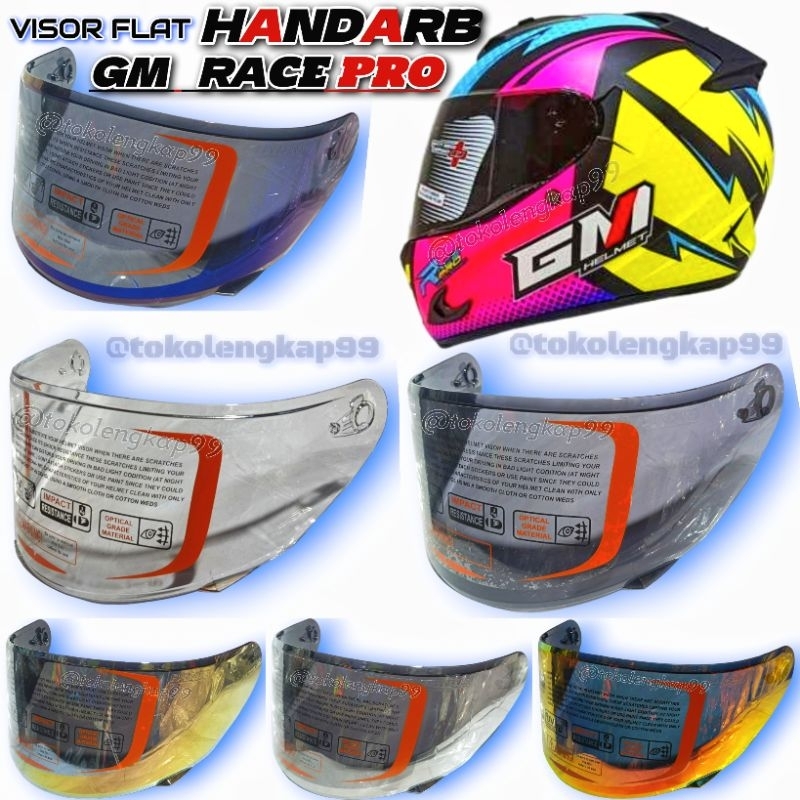 Visor flat kaca helm GM RACE PRO Motif & polos Merk Handarb Iridium RED GOLD BLUE PELANGI COD | toko