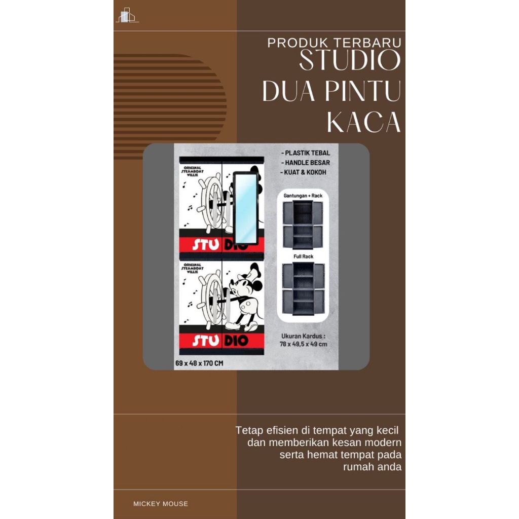 LEMARI PLASTIK STUDIO MINI 2 PINTU KACA