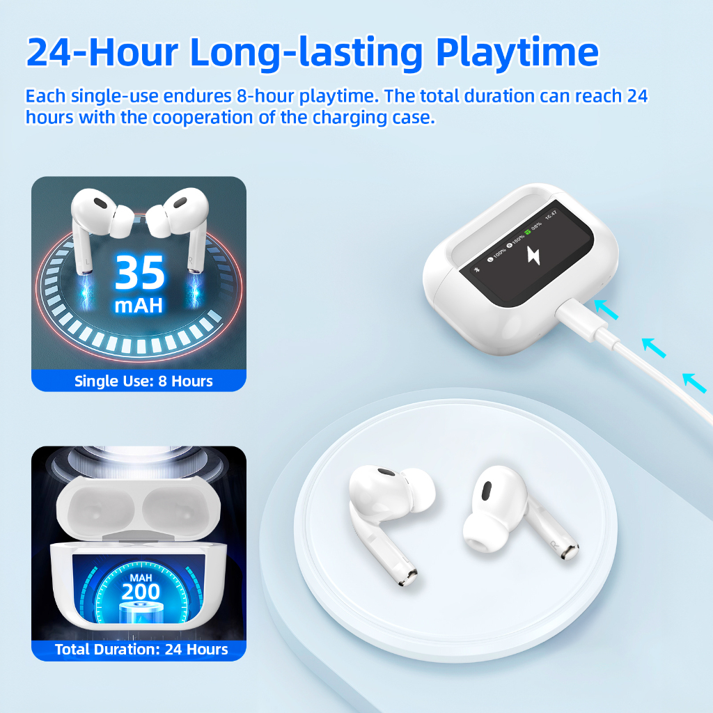 new goojodoq tws j222 lcd touchscreen anc tws bluetooth headset earphone touch screen