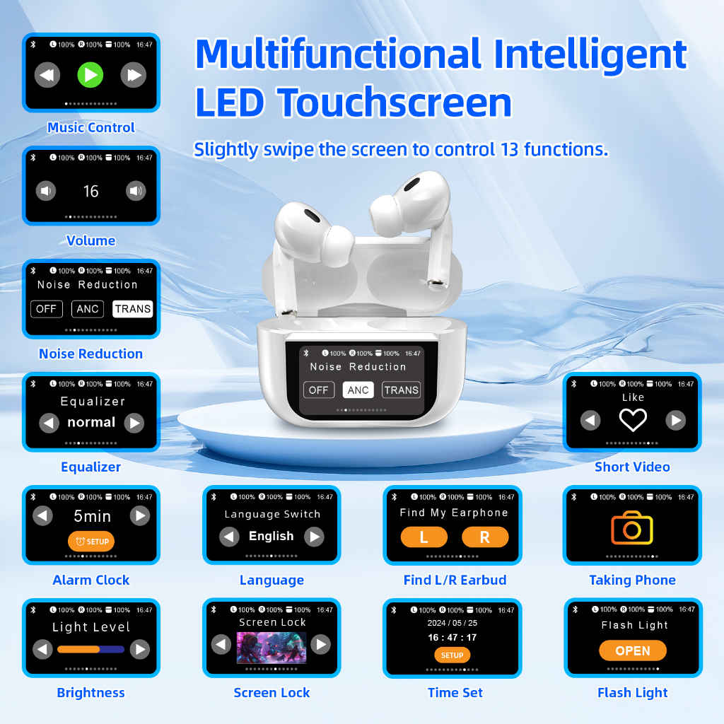 Hot Product Goojodoq Tws J222 Lcd Touchscreen Anc Tws Bluetooth Headset Earphone Touch Screen