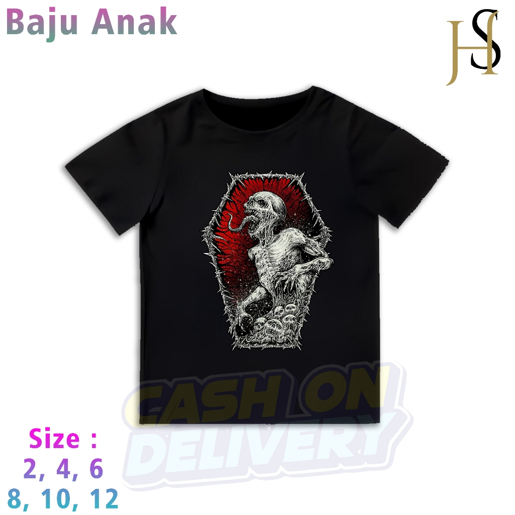 KAOS ANAK - KAOS SABLON PRINT SKULL TONGUE - TENGKORAK LIDAH - KAOS DISTRO ANAK - KAOS METAL ANAK - 