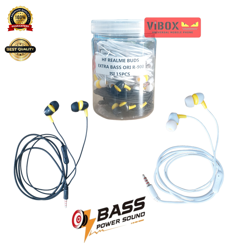 (15pc) Handsfree Toples R-900 Realme Extrabass Earphone Buds Headset mic + TELP jack 3.5mm Universal