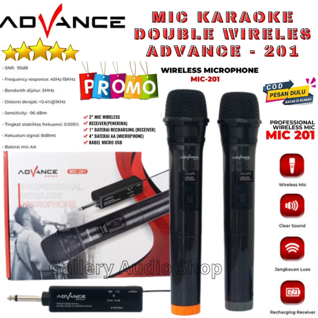 ADVANCE MIC-201 Microphone Wireless Double Karaoke Tanpa Kabel Murah | Advance Wireless Microphone 2