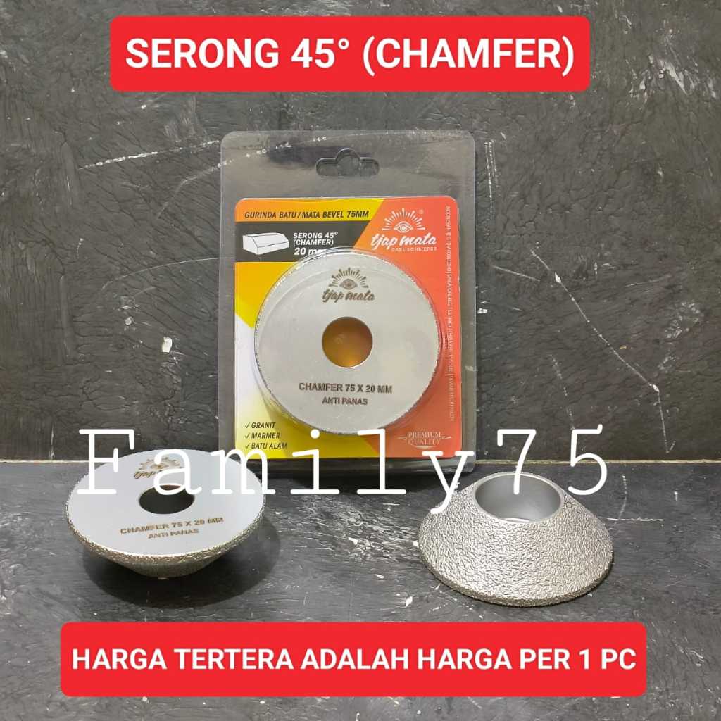 Tjap Mata batu gerinda pinggul granit 3" Serong 45° Chamfer 75 x 20 MM