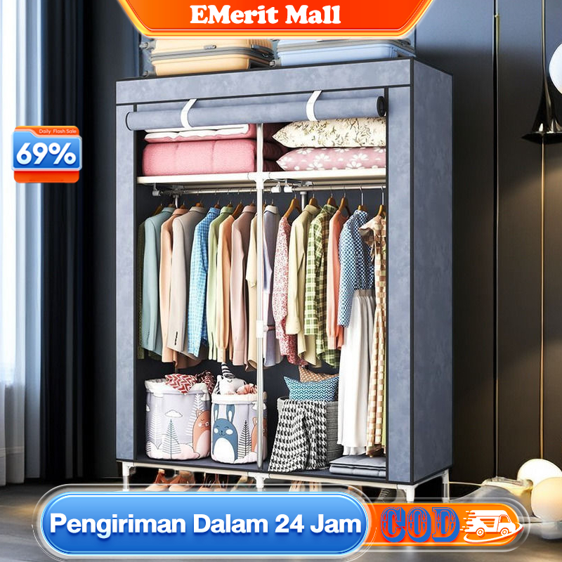 Lemari Pakaian Kain Dengan Resleting Lemari Pakaian Jumbo Lemari Pakaian Portable Serbaguna
