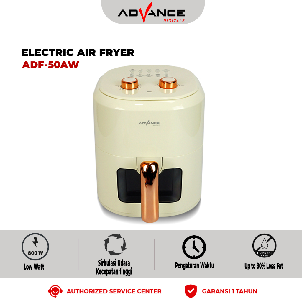 Advance Electric Air Fryer ADF-50AW / ADF50AW Transparan Glass 800 Watt Menggoreng Tanpa Minyak
