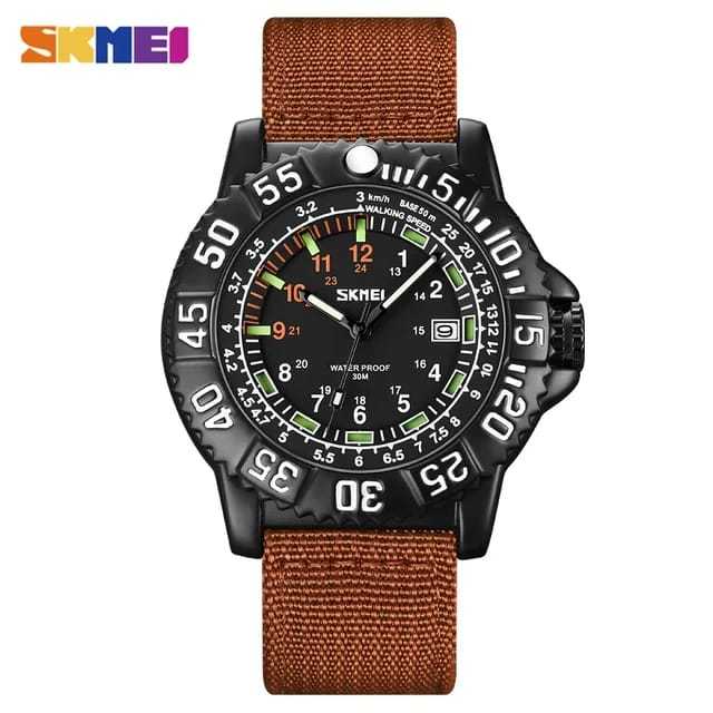 Jam Tangan SKMEI 9281 ORIGINAL Pria Analog Tanggal Tali Kain Kulit Cowok