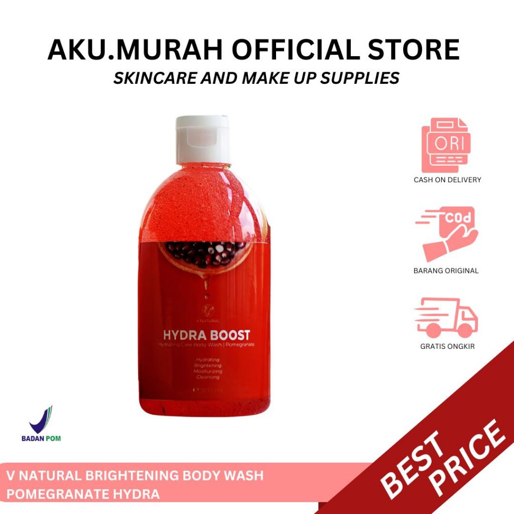 V NATURAL BRIGHTENING BODY WASH POMEGRABATE HYDRA 300 ML [MERAH]