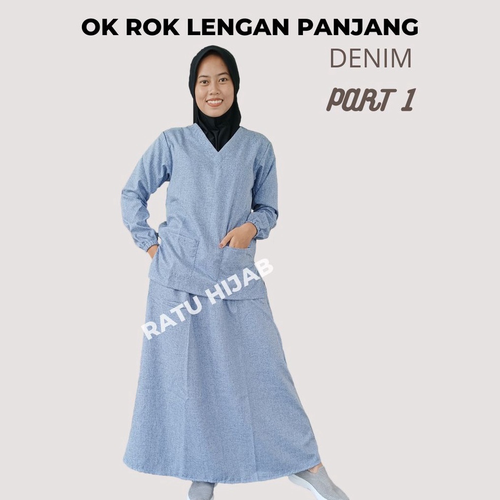KODE R64Z Baju OK OKA ROK DENIM dokter jaga perawat petugas medis lengan PANJANG KARET