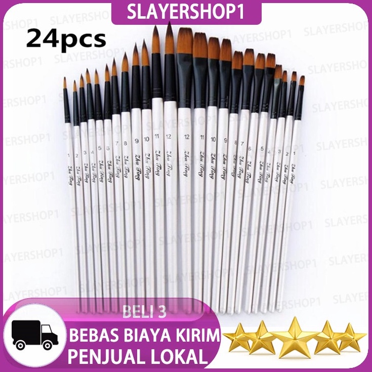 

KODE G73G Free ShippingSlayershop 24pcsSet Artis Lukisan Tangan Sikat Kotak Kuas Akrilik Minyak Lukisan Cat Air