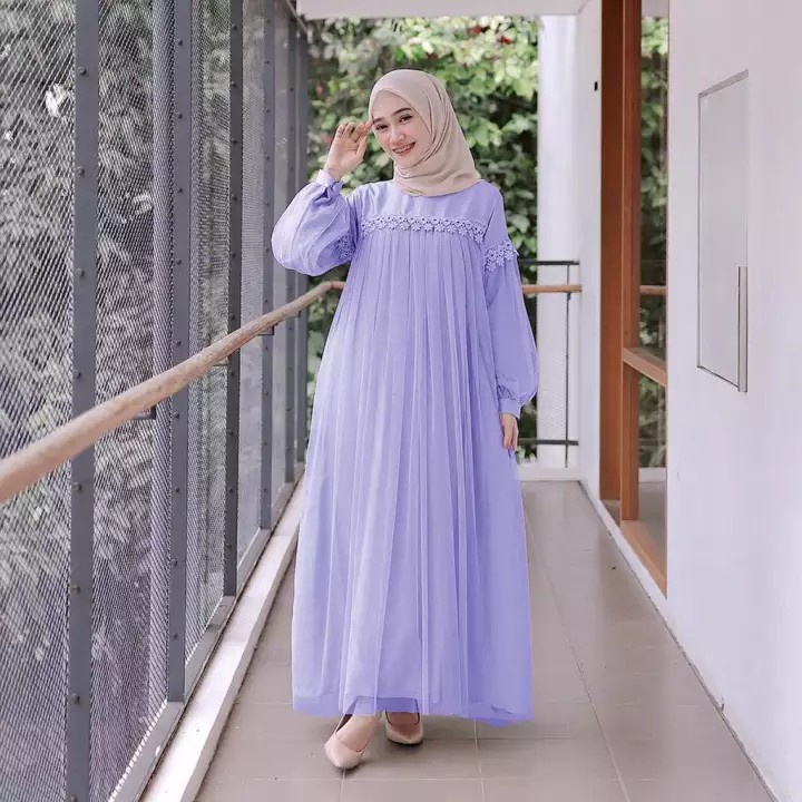 TERUPDATE Maxi Nuraini  Dress Nuraini  Dress Maxi Moscrepe kombi Tile  renda  Gamis Muslim Terbaru S