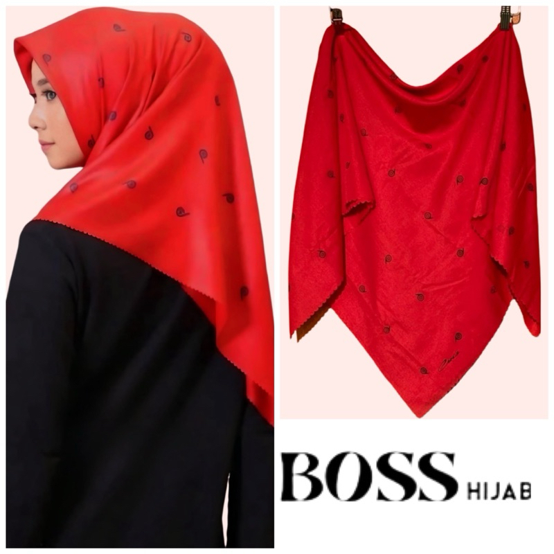 Hijab segi empat motif voal premium denay kw // hijab merah cabe// hijab motif bahan voal premium