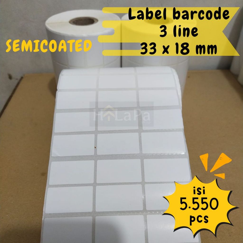 

Label barcode, 3 line ukuran 33 x 18 mm bahan semicoat kertas sticker label 33x18mm