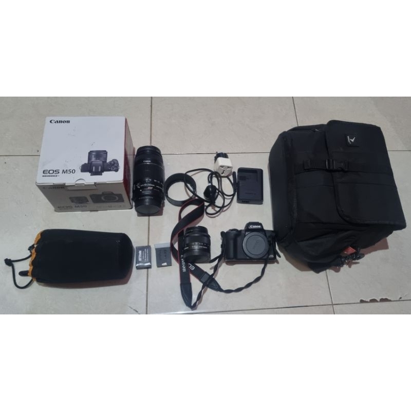 Kamera Canon EOS M50 KIT EF 15-45 MM f/3.5-6.3 IS STM Fullset Second banyak bonusnya