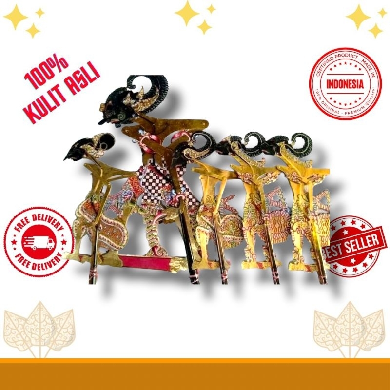 wayang kulit kerbau ASLI Pandawa Lima ukuran standar isi 5 tokoh