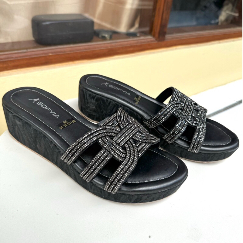SOFIYA WEDGES SLOP GLITTER WEDGES PESTA TINGGI 5cm