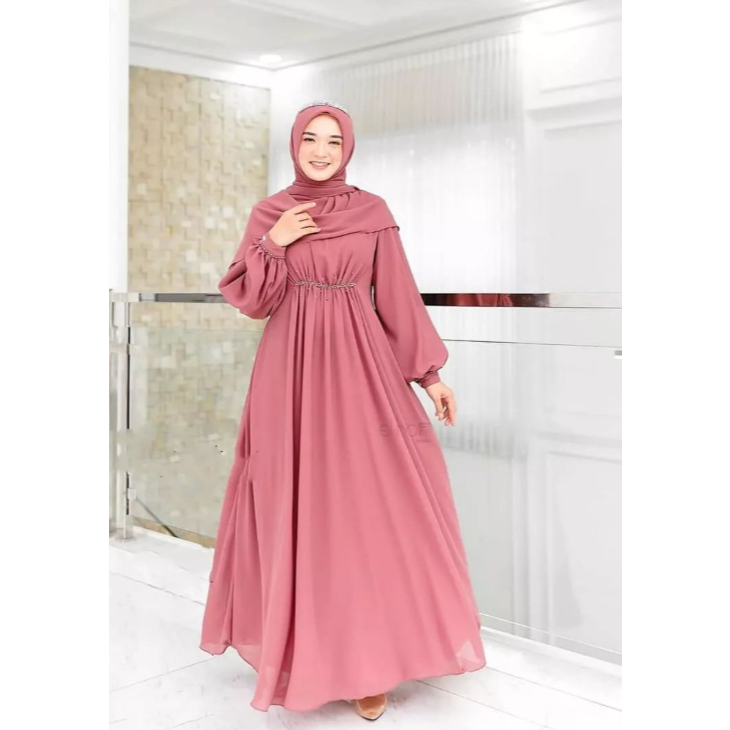 Erika Set Dress Bahan Ceruty Babydall Dress Wanita Terbaru 2024 Trendy Gamis Murah Viral Masa Kini