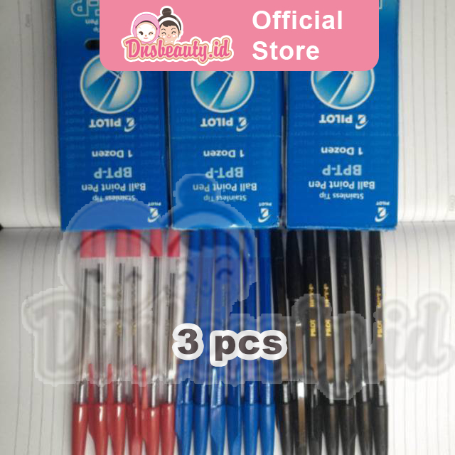 

3 pcs Pulpen Pilot BPT-P Hitam Medium Point Stainless Bolpoin pilot warna hitam merah biru Pen pena