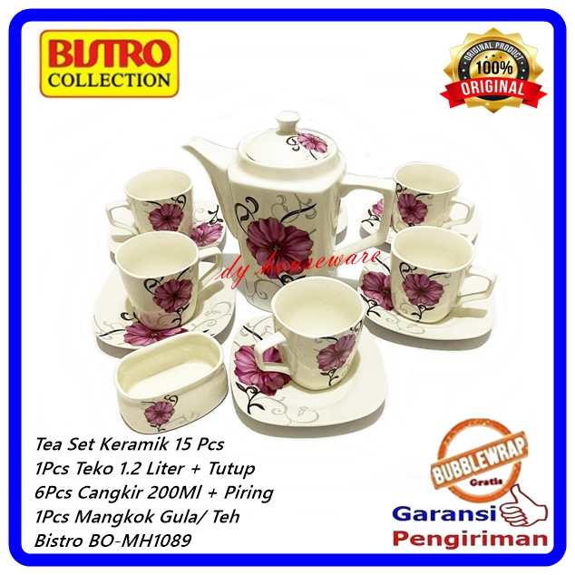 Teko Set Keramik Tea Set 15Pcs Cangkir Keramik + Piring Lepek Bistro BO-MH1089