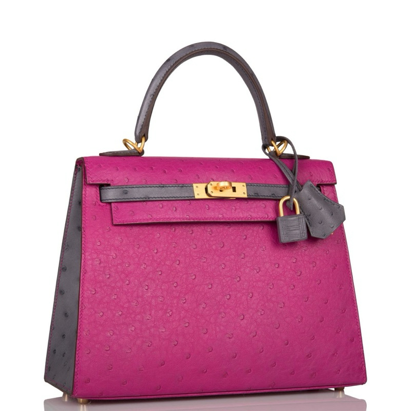 HM Ostrich KeIIy Rose Mix Gris Gold Hardware