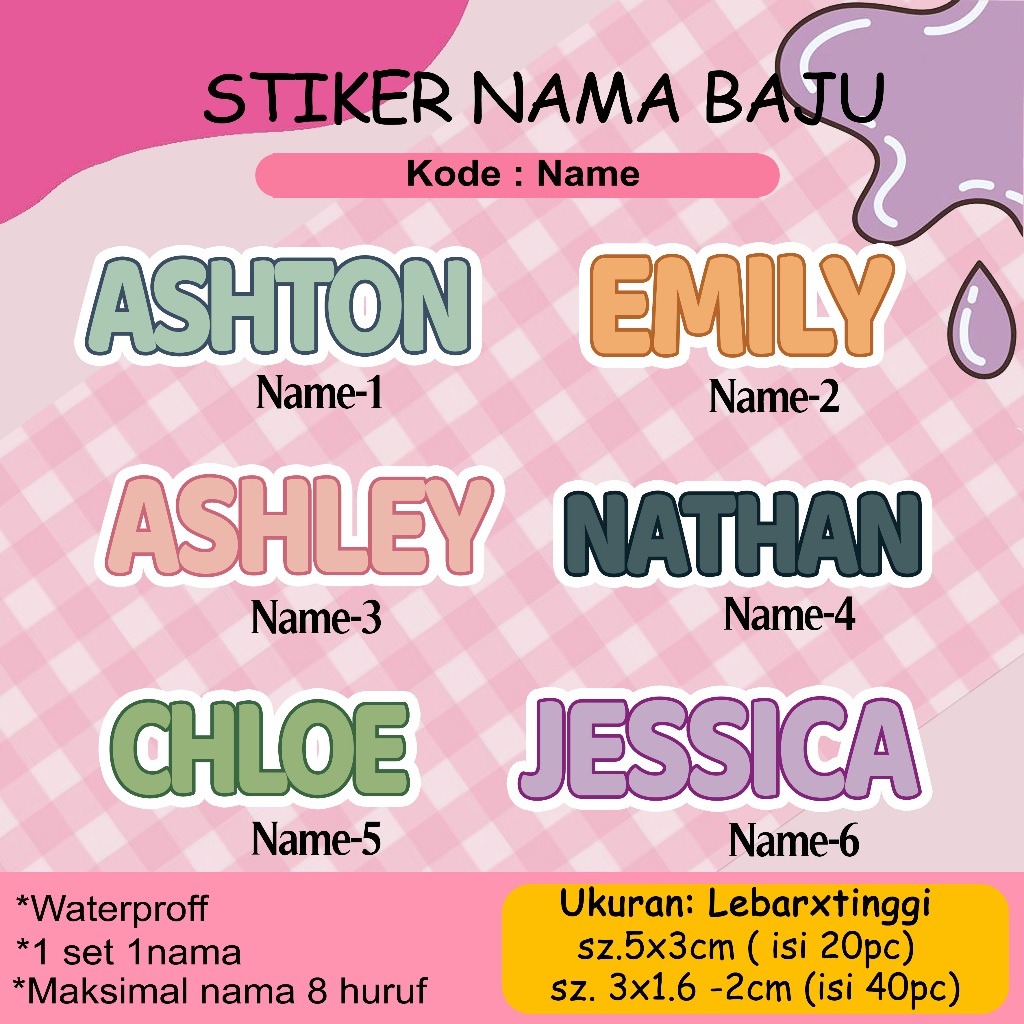 

Stiker Nama Baju | Stiker Nama Kain | Stiker Baju Setrika | Stiker Label Nama Setrika | Stiker Nama DTF | Stiker Font nama (1pack isi 40pc ukuran 3x1.6cm | isi 20pc ukuran 5x3cm)