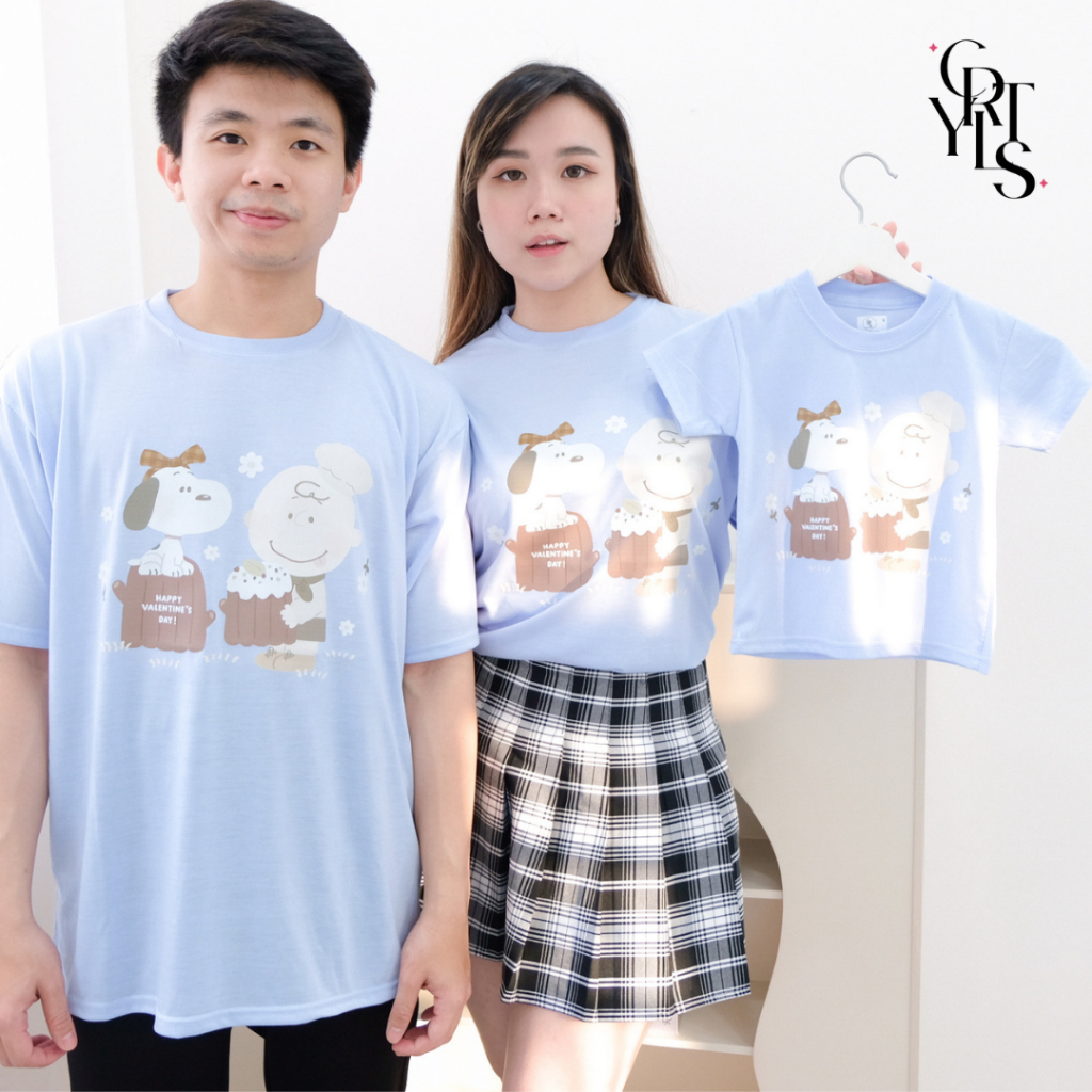 CAROTYLES  Baju Kaos Couple Keluarga Motif Snpy Valentine Wanita Atasan Lengan Pendek dan Panjang Ka