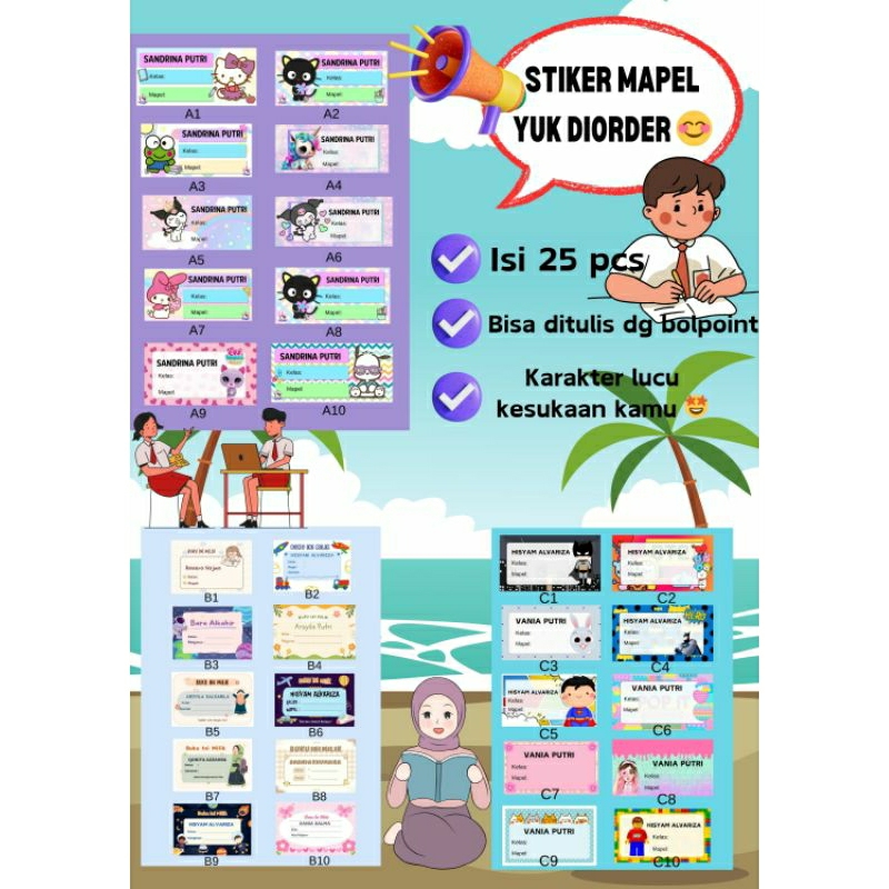 

Sticker Label buku mata pelajaran sekolah custom nama