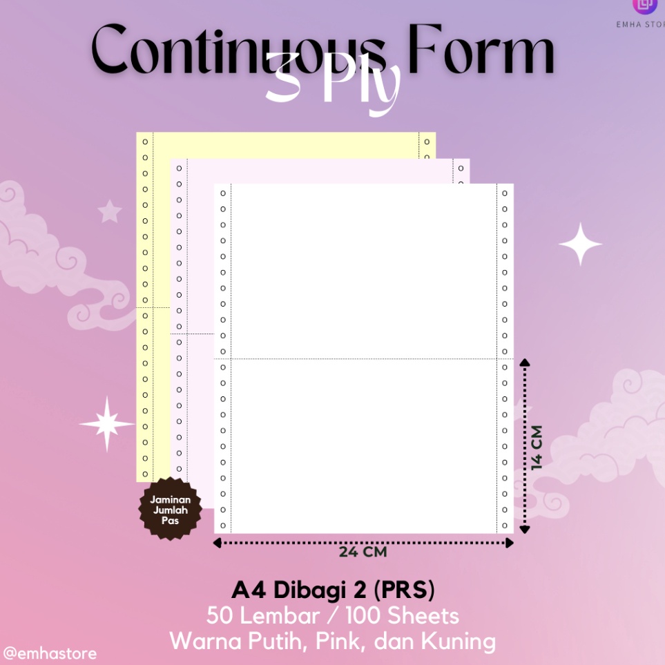 

KODE F42P Kertas Continuous Form Struk PPOB PLN A4 Dibagi 2 3 Ply 5 Lembar