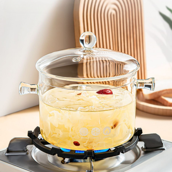 One Two Cups Panci Tutup Kaca Tahan Panas Dan Api Glass Cooking Pot Panci Sayur 1900ml Transparan