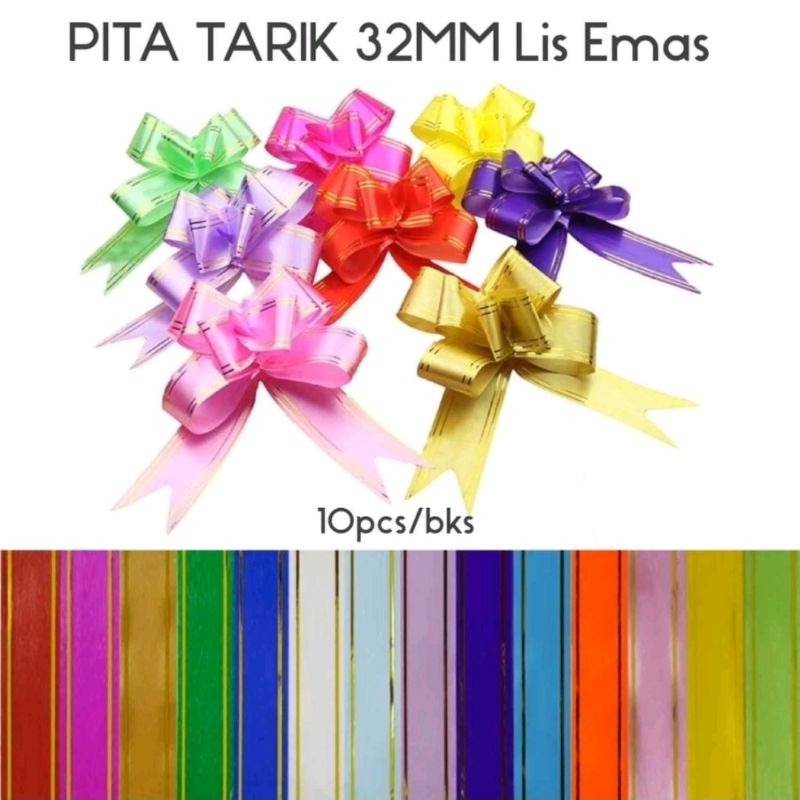 

[incrediblegifts.id] Pita Tarik/ Pita Serut 32mm lis emas besar hiasan parcel souvenir pull flower ribbon 32mm 30mm gold strip isi 10pcs