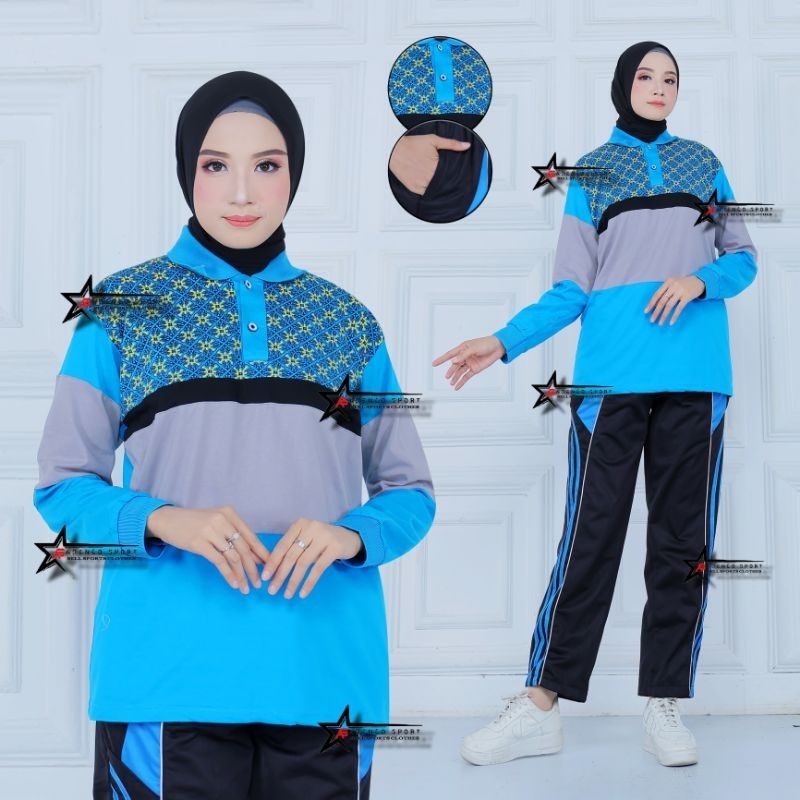 Setelan Baju Olahraga Senam Wanita Motif Batik / Setelan Kaos Senam / Seragam Olahraga