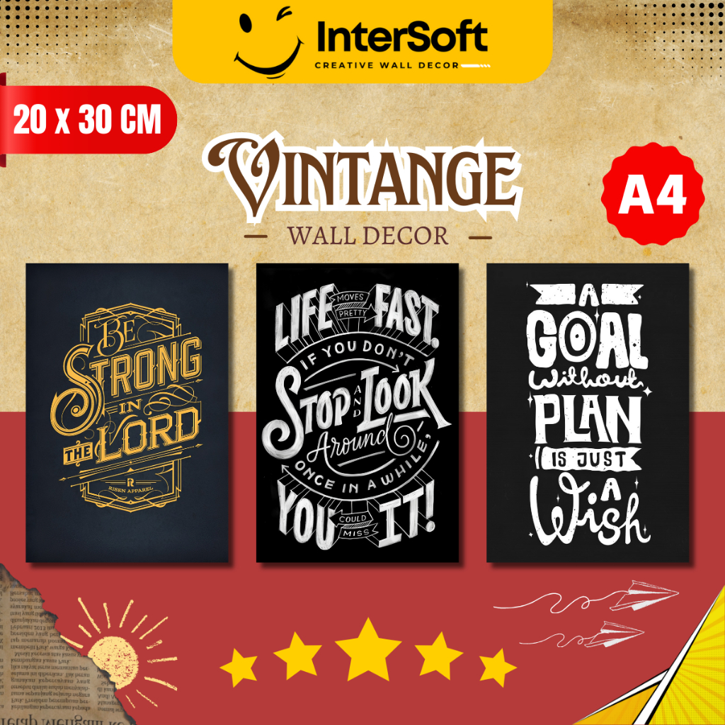 Wall Decor Desain Vintage (A4) Hiasan Dinding Poster Kayu MDF Ukuran 20 x 30 Cm