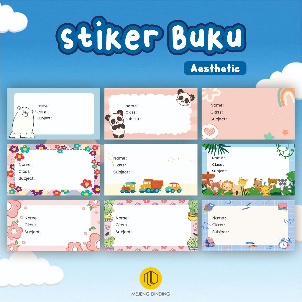 STIKER MAPEL ISI 30 PCS / STIKER BUKU CUSTOM TEMA AESTHETIC ESTETIK LUCU / STIKER  CUSTOM NAMA / STI