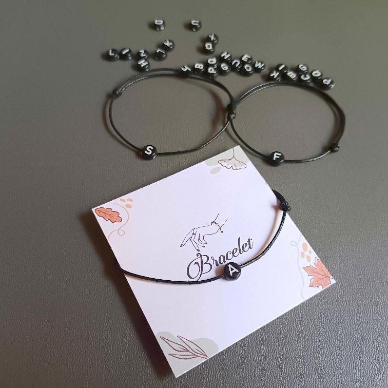 Gelang Inisial - Gelang Korea Inisial Huruf Bulat - Gelang Inisial Tali Korea