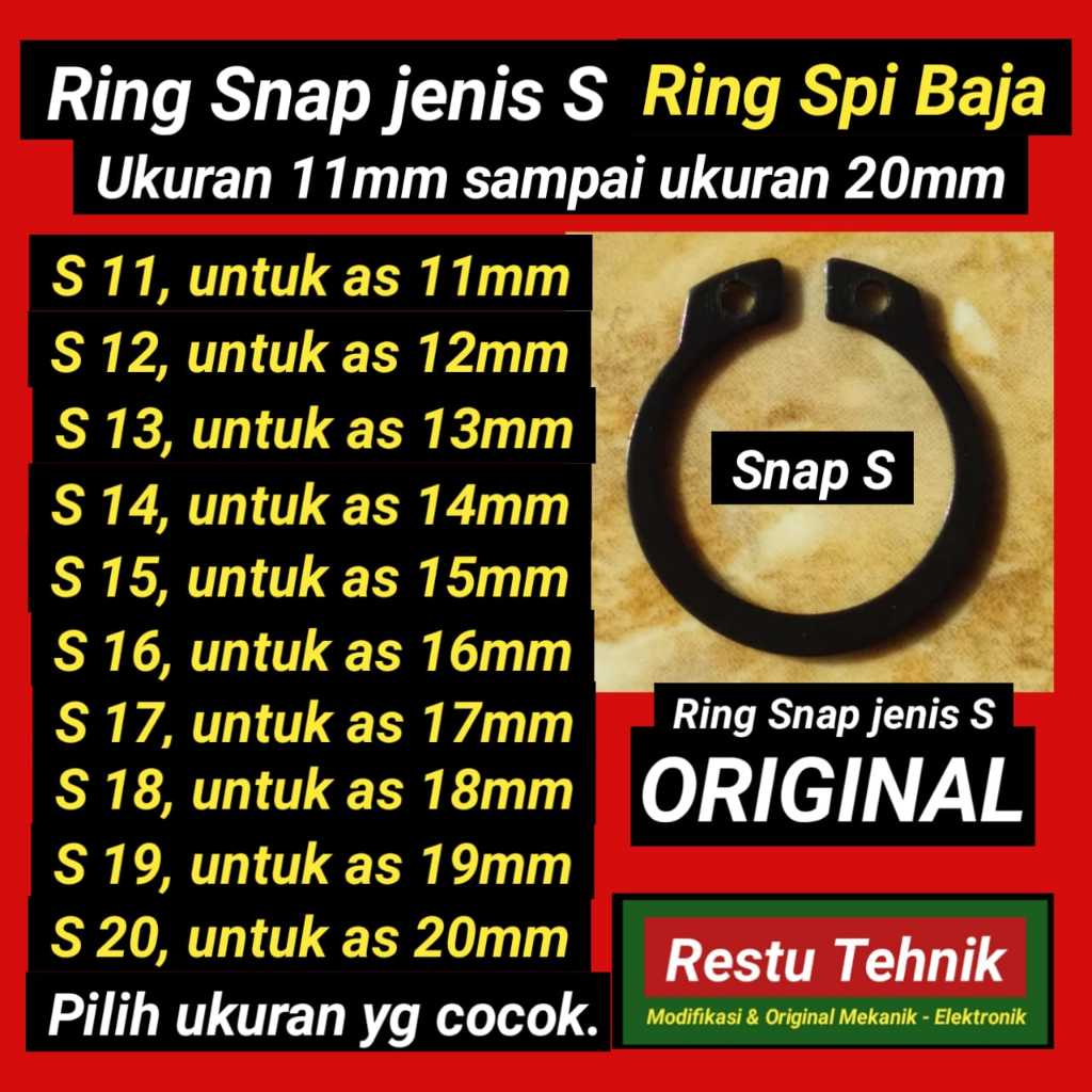 Snap Ring - S11 - S12 - S13 - S14 - S15 - S16 - S17 - S18 - S19 - S20 - Ring pengunci
