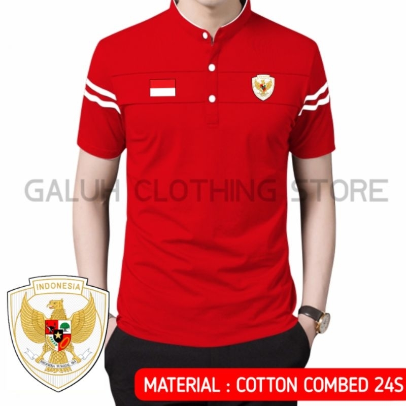 kaos polo shirt kerah shanghai mandarin pria edisi timnas garuda indonesia baju agustusan keren terb
