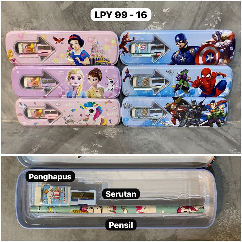 

[aeroDaily] KOTAK PENSIL SET BESI KALENG ISI PENSIL PENGHAPUSAN RAUTAN KARAKTER MURAH LUCU MOTIF