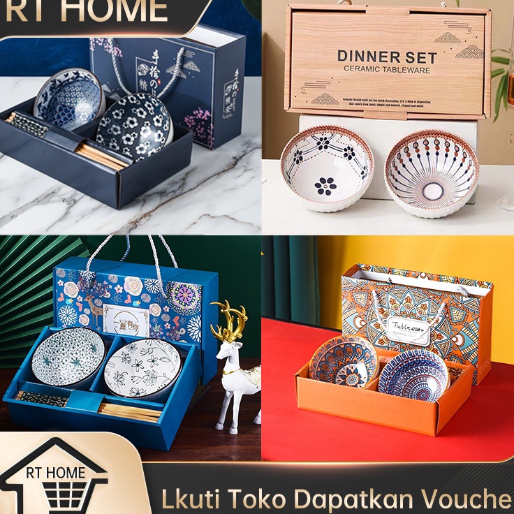 KP8 Souvenir mangkuk set porselen biru dan putih bermutu tinggi mangkuk keramik kotak hadiah mangkuk