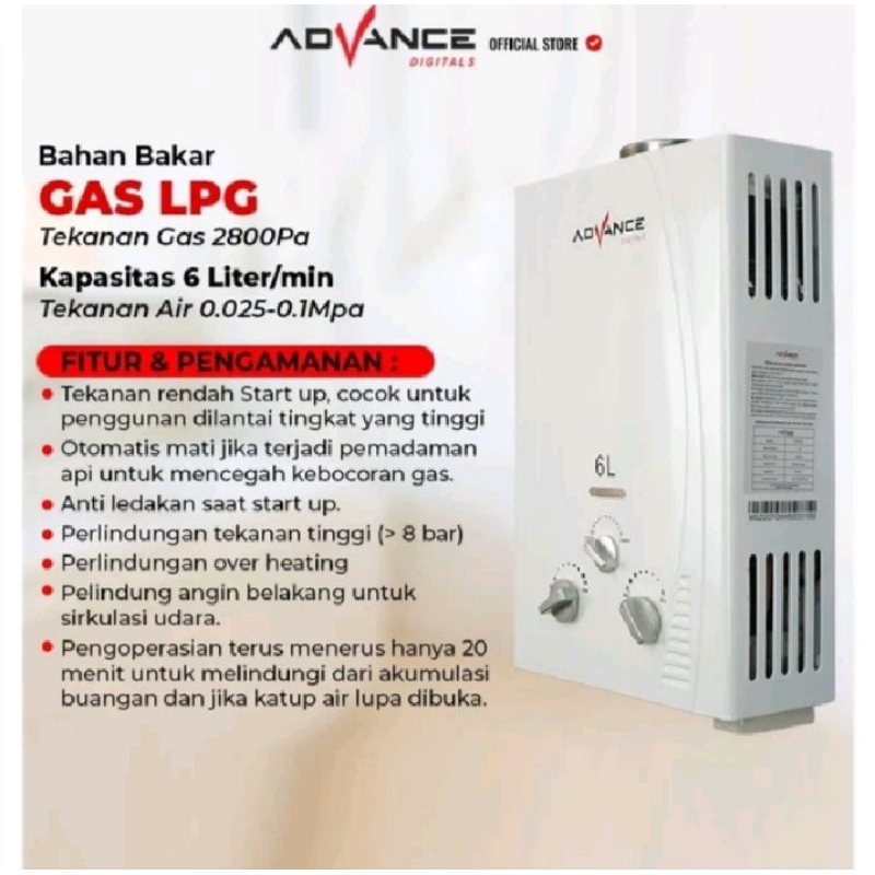 Water heater Advance Gwh 50 garansi resmi/Water heater gas/Advance