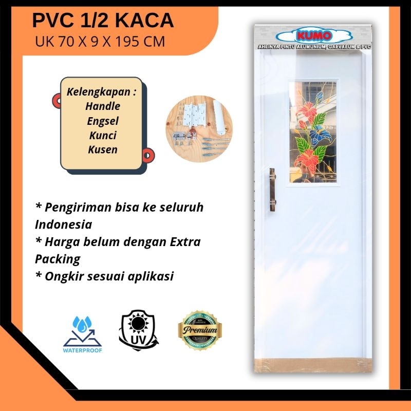 [Pintu Minimalis]  Pintu Toilet/Kamar Mandi PVC 1/2 Kaca Putih Tebal Minimalis Elegan Modern